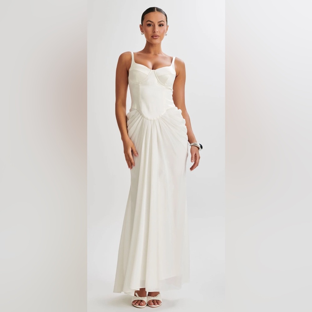 Leila Satin Corset Maxi Dress - Ivory